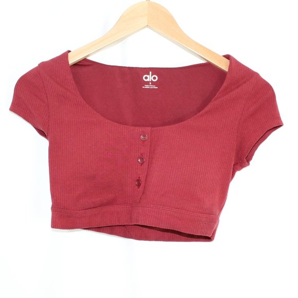 ALO Yoga Blissful Henley Bra Top Cranberry Red Small - Picture 1 of 3